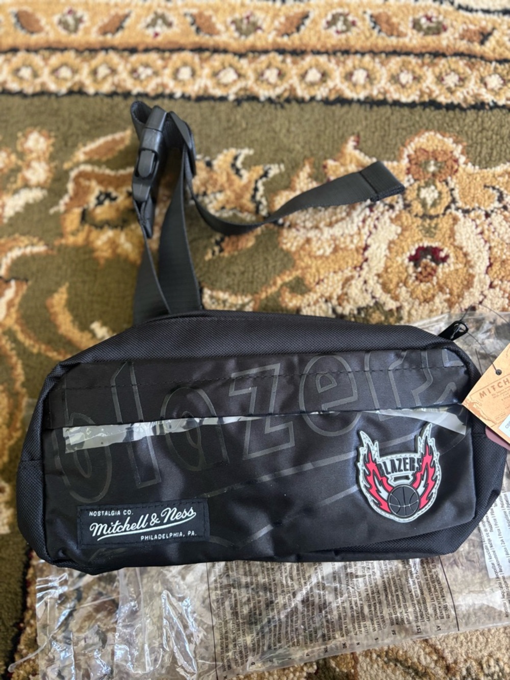 Mitchell & Ness Black Portland Blazers Waist Sling Bag with Patch